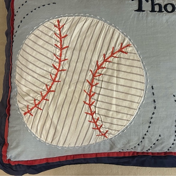 Pottery Barn Kids Baseball Themed “Thomas” Pillow, 100% Cotton - Picture 3 of 6